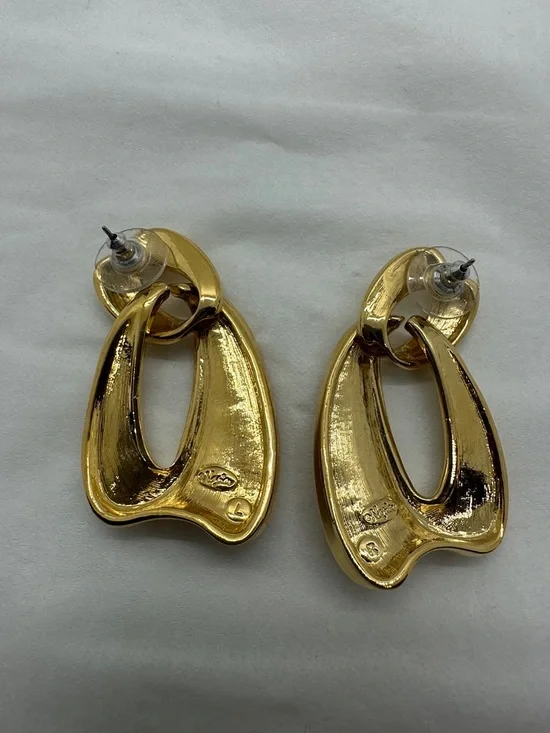 Napier Shiny Gold Sculptural Drop Earrings - Picture 2 of 4